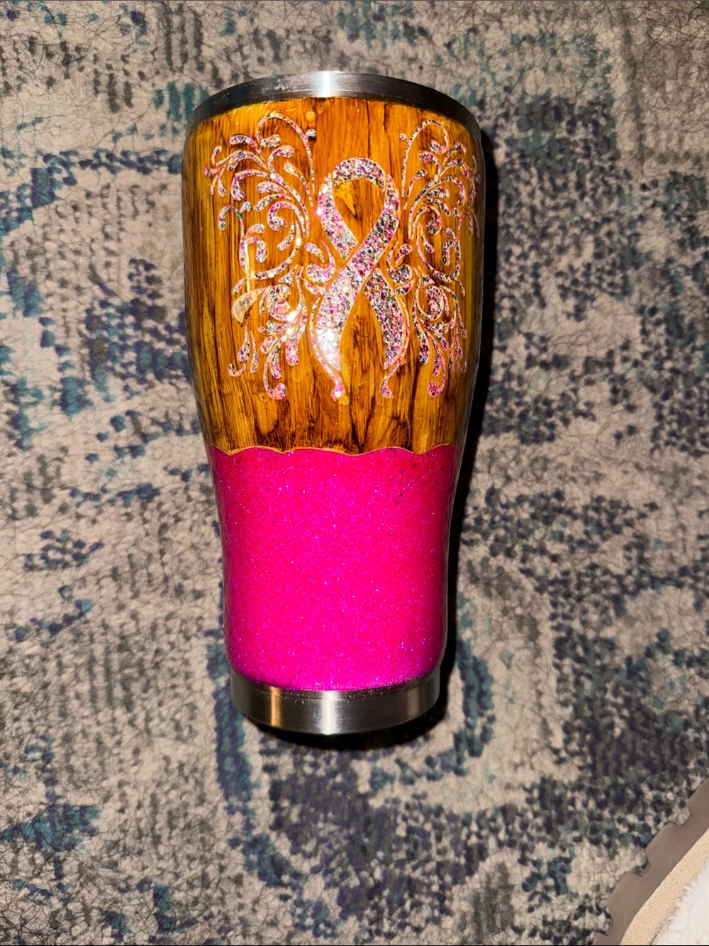 Custom Pink Glitter Breast Cancer Awareness Tumbler